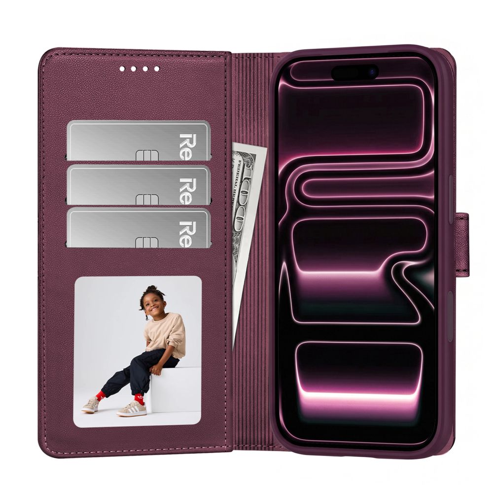 Tech-Protect Wallet MagSafe dėklas skirtas iPhone 17 Pro / 18 Pro - buržundiškai raudona -- iPhone 17 Pro / iPhone 18 Pro