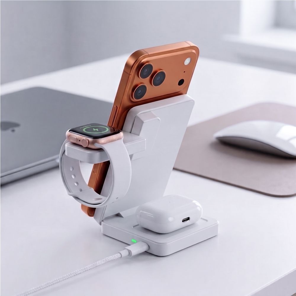 Tech-Protect A56 3in1 MagSafe 25W QI2.2 belaidis įkroviklis + USB-C / USB-C kabelis 100cm - Baltas -- Cell phone chargers