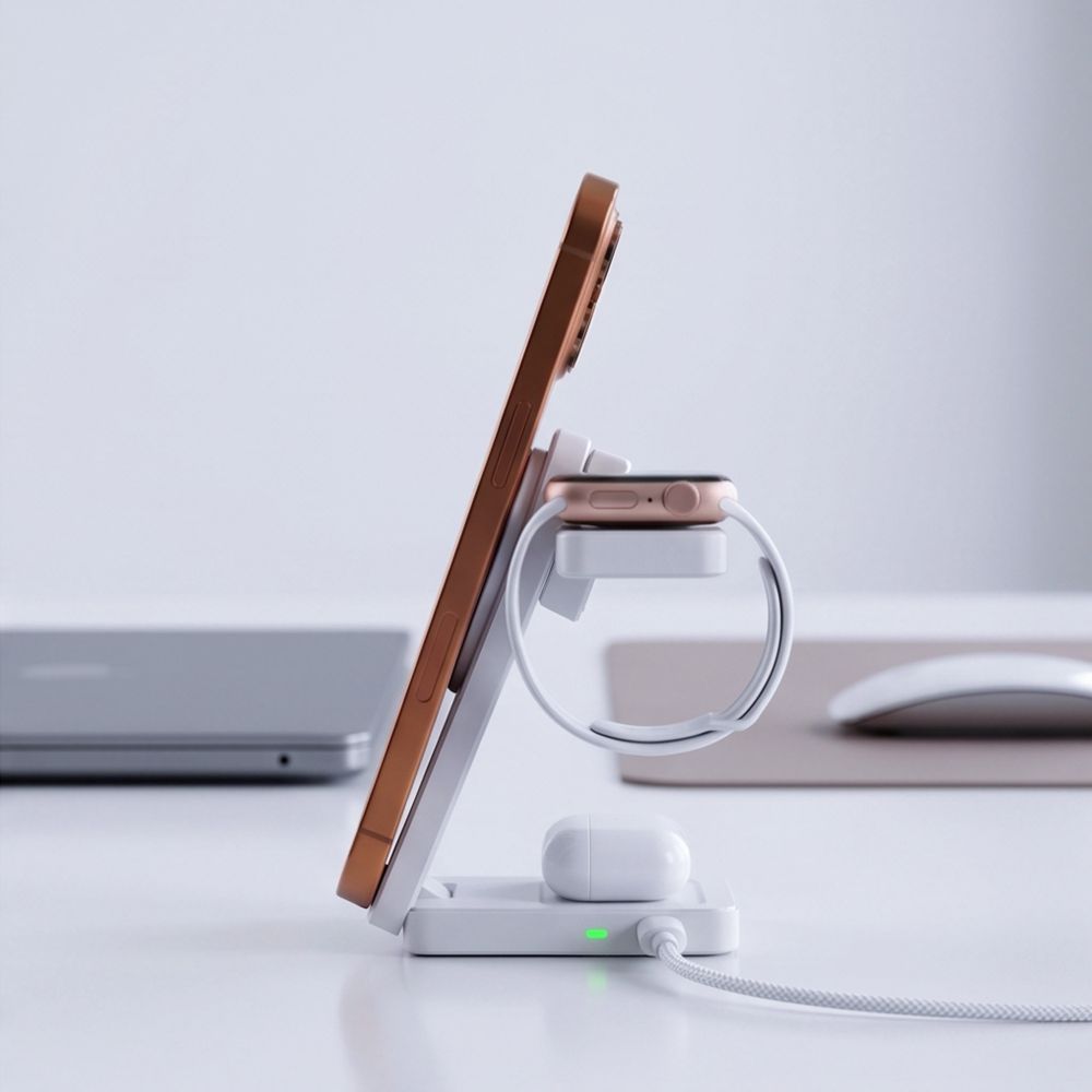 Tech-Protect A56 3in1 MagSafe 25W QI2.2 belaidis įkroviklis + USB-C / USB-C kabelis 100cm - Baltas -- Cell phone chargers