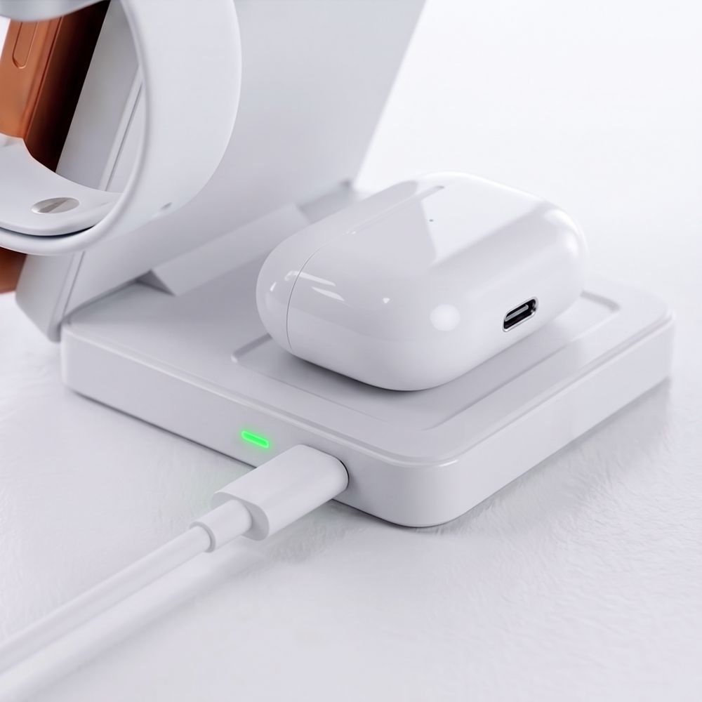 Tech-Protect A56 3in1 MagSafe 25W QI2.2 belaidis įkroviklis + USB-C / USB-C kabelis 100cm - Baltas -- Cell phone chargers