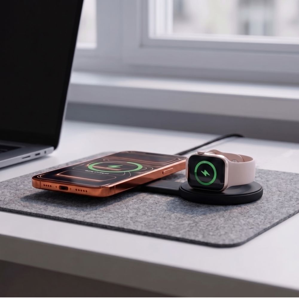 Tech-Protect A55 2in1 MagSafe 25W Qi2.2 Belaidis Krauntuvas + USB-C / USB-C Kabelis 100cm - Juoda -- Cell phone chargers