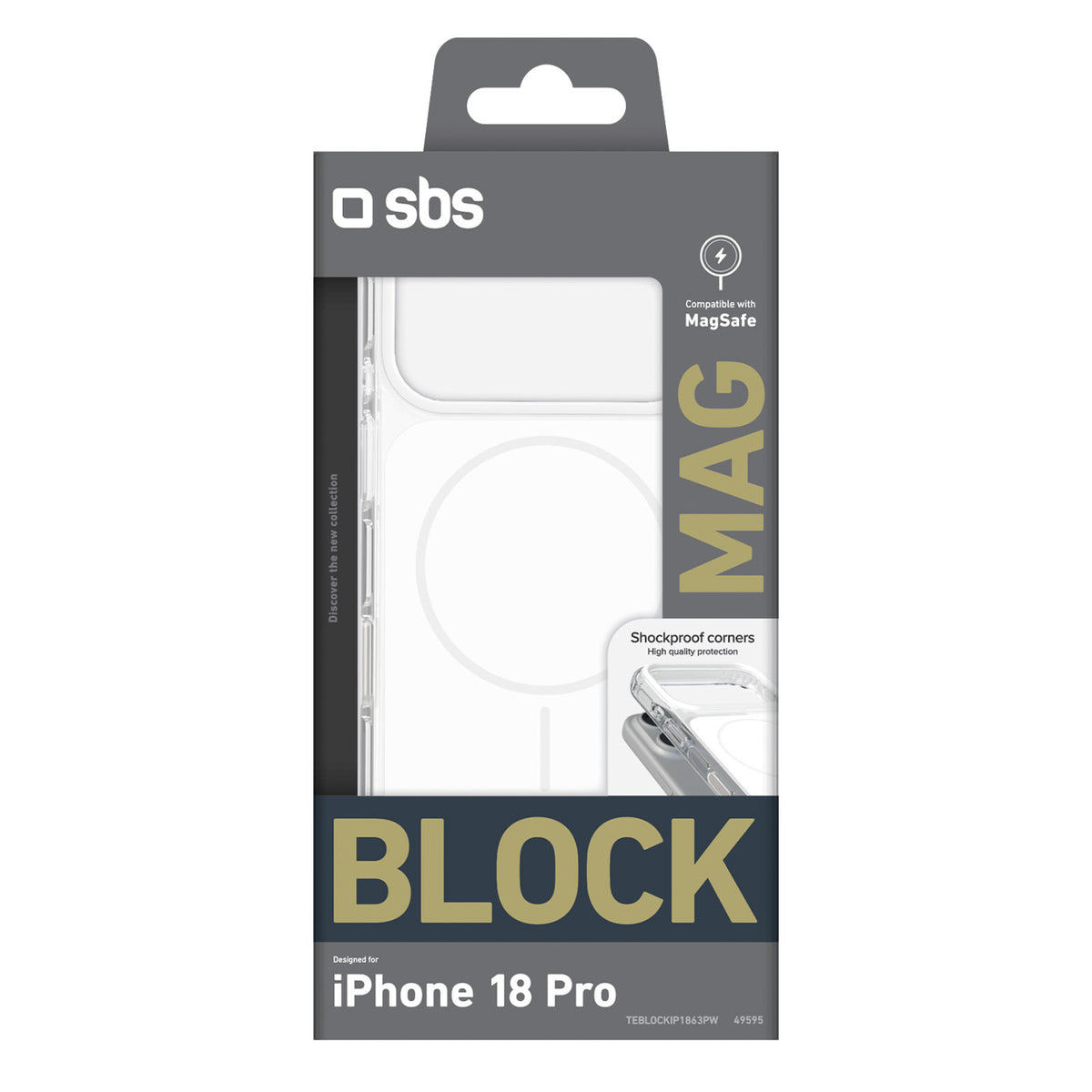 Dėklas SBS Block skirtas iPhone 18 Pro, suderinamas su MagSafe - baltas -- iPhone 18 Pro