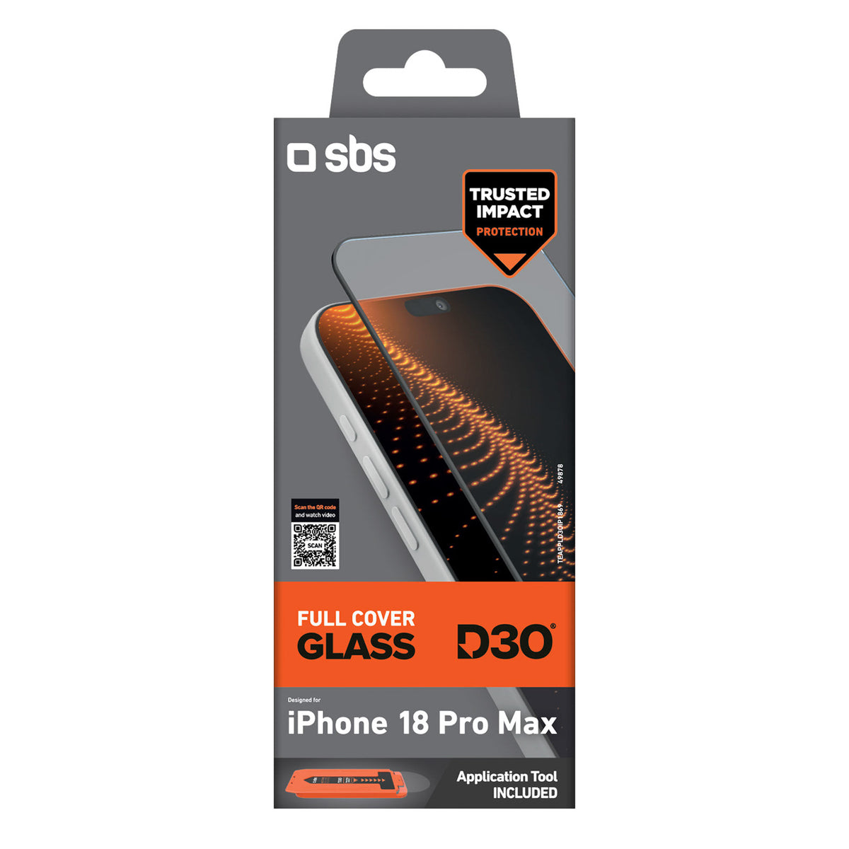 SBS D3O pilno ekrano stiklas iPhone 18 Pro Max su aplikatoriumi -- iPhone 18 Pro Max