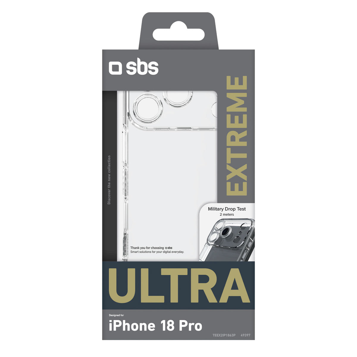 Dėklas SBS Extreme X2 Ultra telefonui iPhone 18 Pro / 17 Pro – skaidrus -- iPhone 18 Pro / iPhone 17 Pro