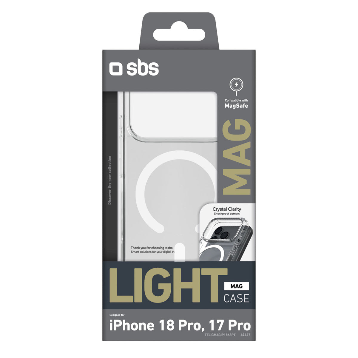 SBS Light Mag dangčias iPhone 18 Pro / 17 Pro, suderinamas su MagSafe - skaidrus -- iPhone 18 Pro / iPhone 17 Pro