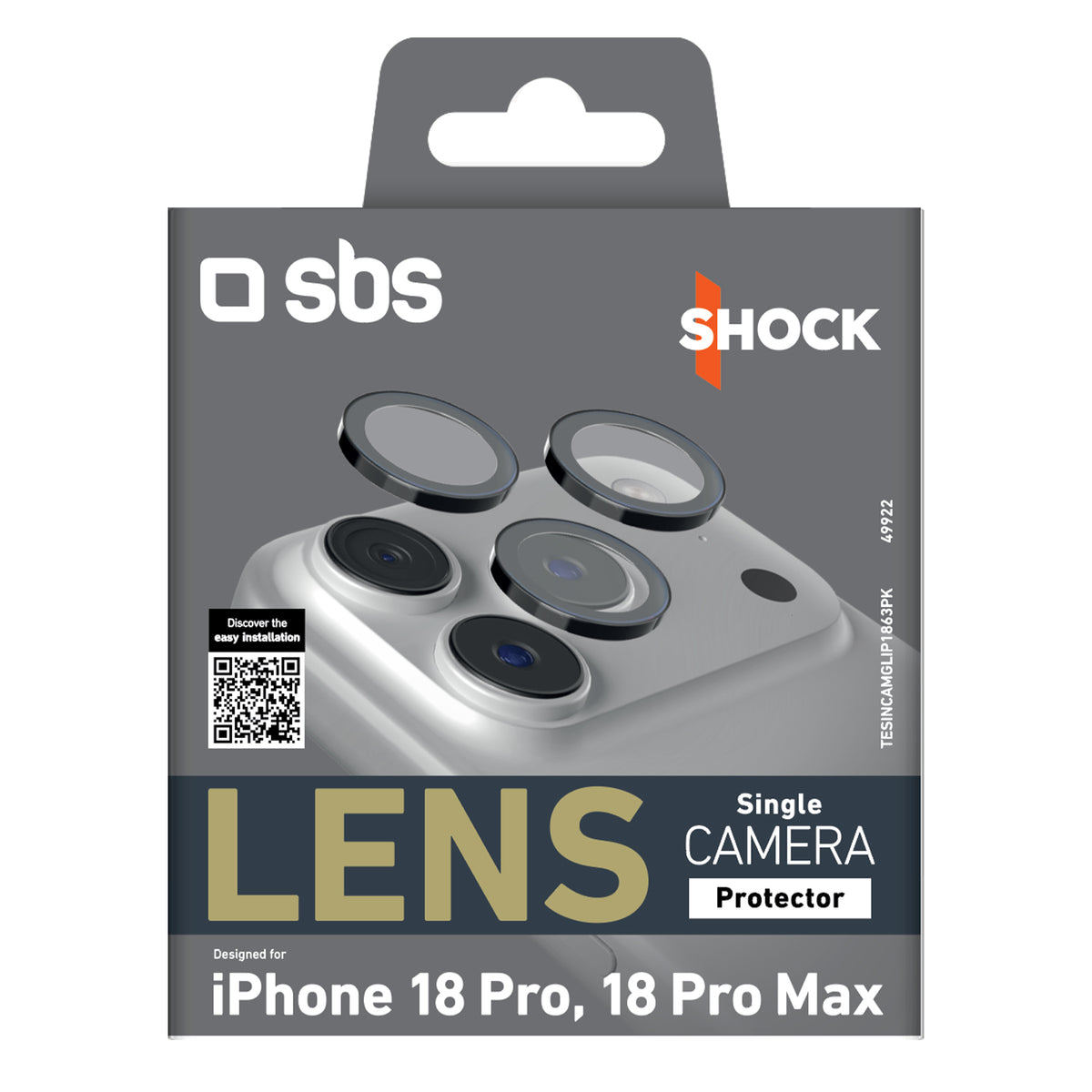 SBS Lens Single Camera Protector objektyvų apsauga skirta iPhone 18 Pro / 18 Pro Max - juoda -- iPhone 18 Pro / iPhone 18...