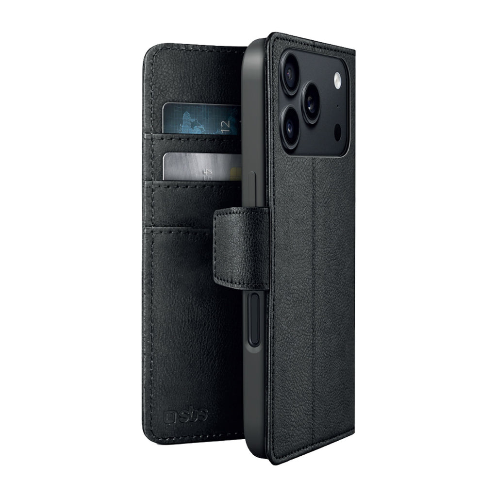 SBS Wallet Classic Mag dėklas iPhone 18 Pro, suderinamas su MagSafe, su piniginės funkcija ir stovu - juoda -- iPhone 18 Pro