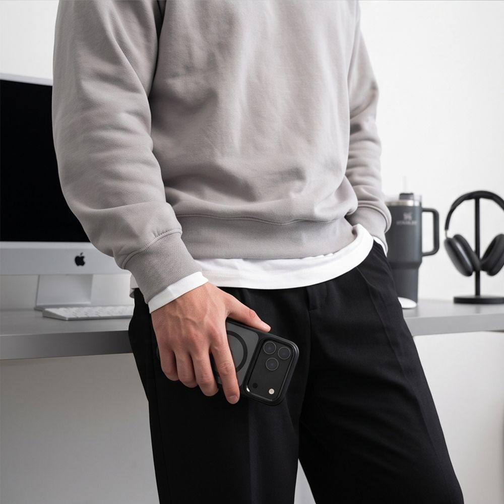 Tech-Protect Magmat Magsafe CC dėžė iPhone 17 Pro / 18 Pro - Skaidri juoda -- iPhone 17 Pro / iPhone 18 Pro