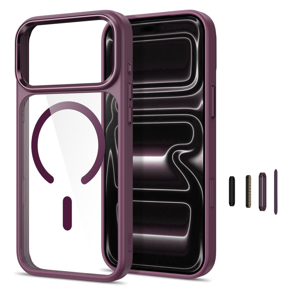 Tech-Protect Magmat Magsafe CC dėžė iPhone 17 Pro Max / 18 Pro Max - Skaidri bordo -- iPhone 17 Pro Max / iPhone 18 Pro Max