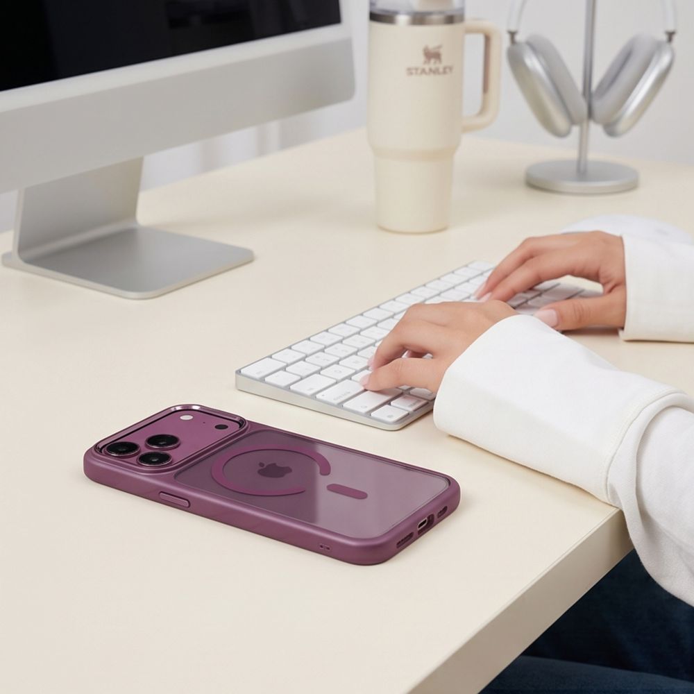 Tech-Protect Magmat Magsafe CC dėžė iPhone 17 Pro Max / 18 Pro Max - Skaidri bordo -- iPhone 17 Pro Max / iPhone 18 Pro Max