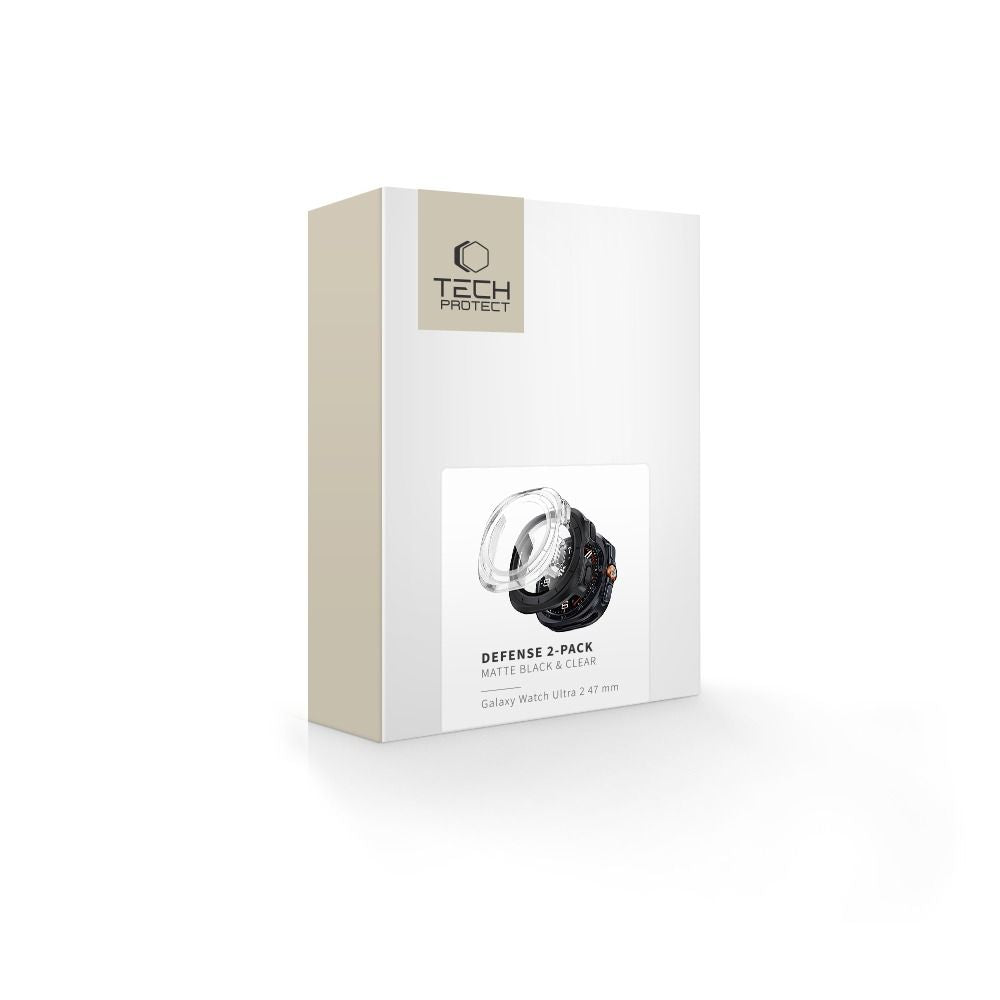 Tech-Protect Defense 2-paketo dėklas Samsung Galaxy Watch Ultra 47mm - Skaidrus matinis juodas -- Samsung Galaxy Watch...