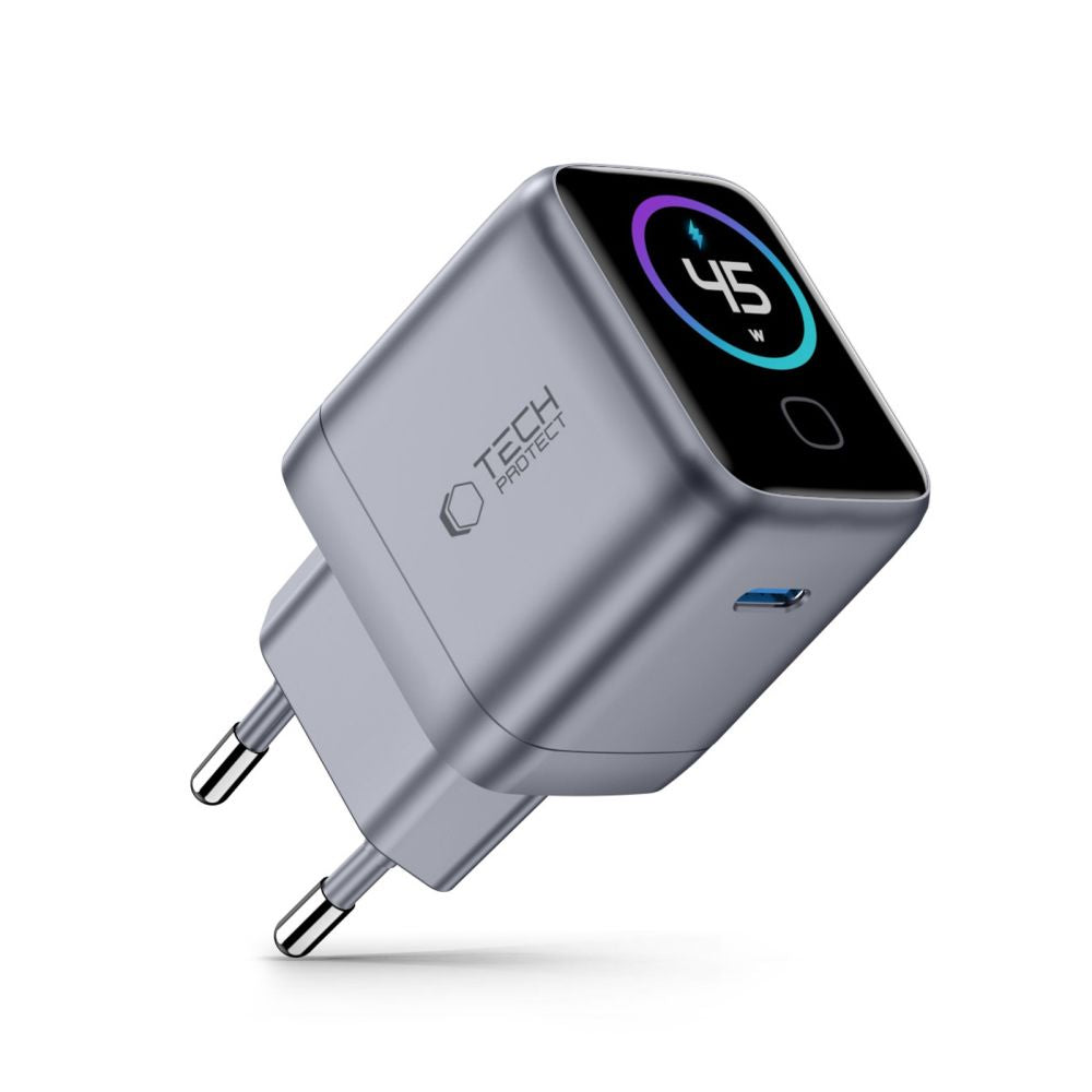 Tech-Protect PowerVision NC45W-GaN 1-prievado PD 45W Sienos Krauntuvas - Tamsiai Pilka -- Cell phone chargers