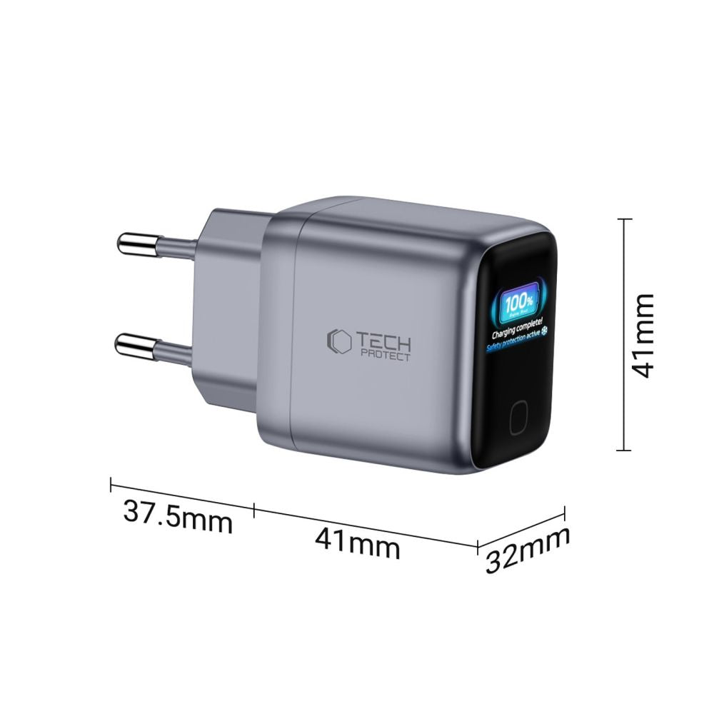 Tech-Protect PowerVision NC45W-GaN 1-prievado PD 45W Sienos Krauntuvas - Tamsiai Pilka -- Cell phone chargers