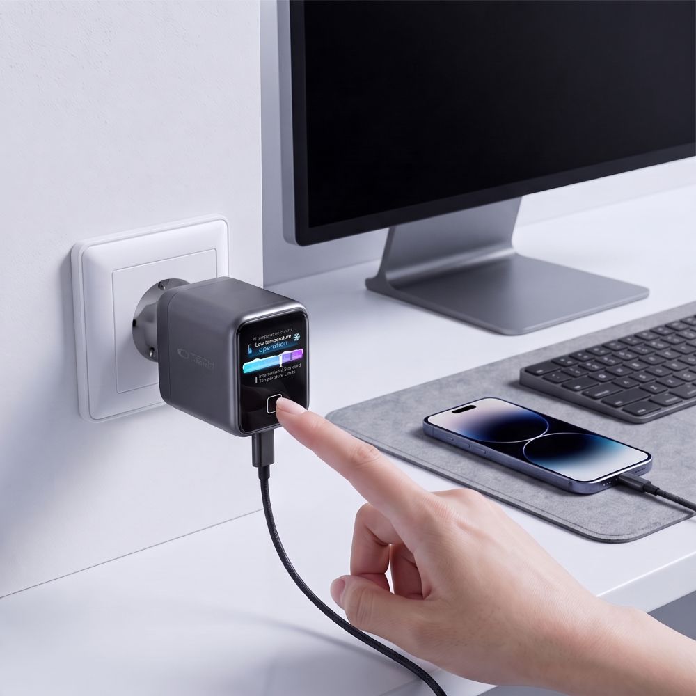 Tech-Protect PowerVision NC45W-GaN 1-prievado PD 45W Sienos Krauntuvas - Tamsiai Pilka -- Cell phone chargers