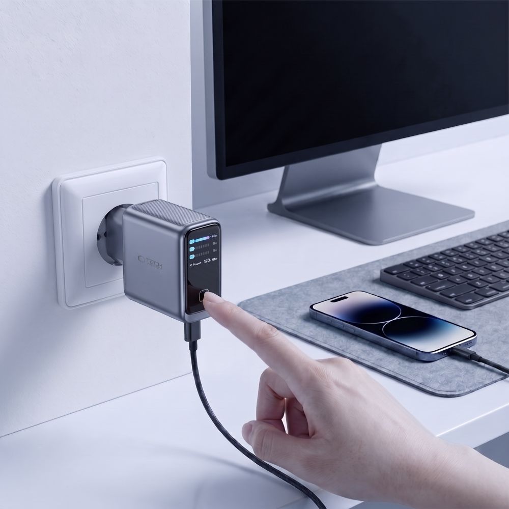 Tech-Protect PowerVision NC140W-GaN 4-prievadų PD 140W / QC3.0 Sienos Krauntuvas - Tamsiai Pilka -- Cell phone chargers