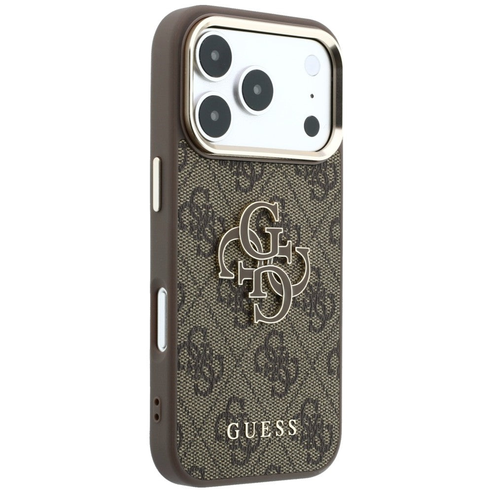 Guess 4G & Big Resin Logo dėklas iPhone 17 Pro / 18 Pro - ruda -- iPhone 17 Pro / iPhone 18 Pro