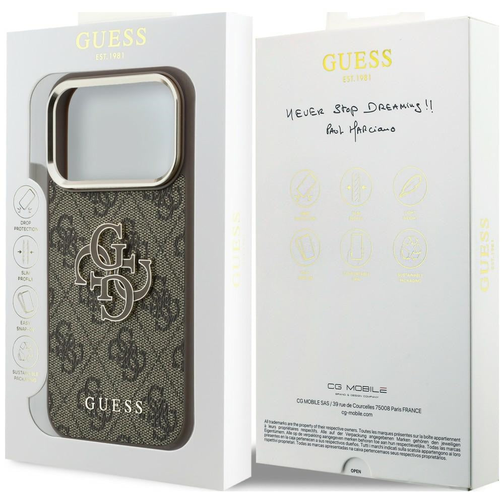 Guess 4G & Big Resin Logo dėklas iPhone 17 Pro / 18 Pro - ruda -- iPhone 17 Pro / iPhone 18 Pro