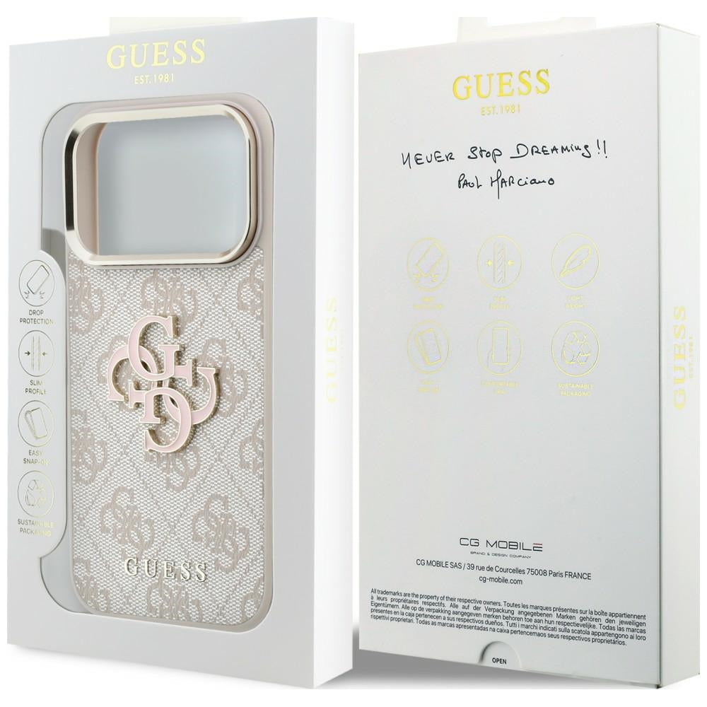 Guess 4G & Big Resin Logo dėklas iPhone 17 Pro / 18 Pro - rožinė -- iPhone 17 Pro / iPhone 18 Pro