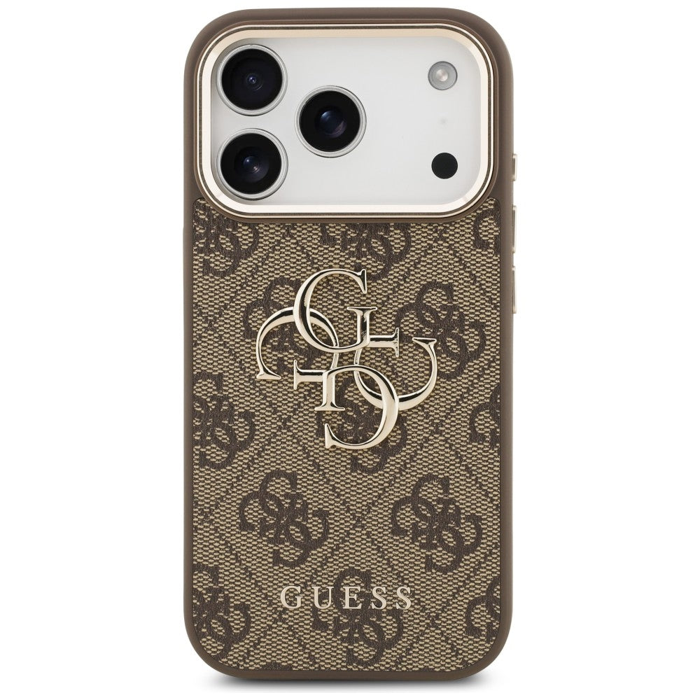 Guess 4G Big 4G Classic Logo dėklas iPhone 17 Pro / 18 Pro - ruda ir aukso spalva -- iPhone 17 Pro / iPhone 18 Pro