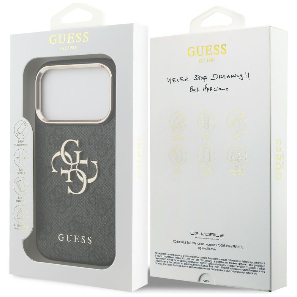 Guess 4G Big 4G Classic Logo dėklas iPhone 17 Pro / 18 Pro - juodas ir aukso spalva -- iPhone 17 Pro / iPhone 18 Pro