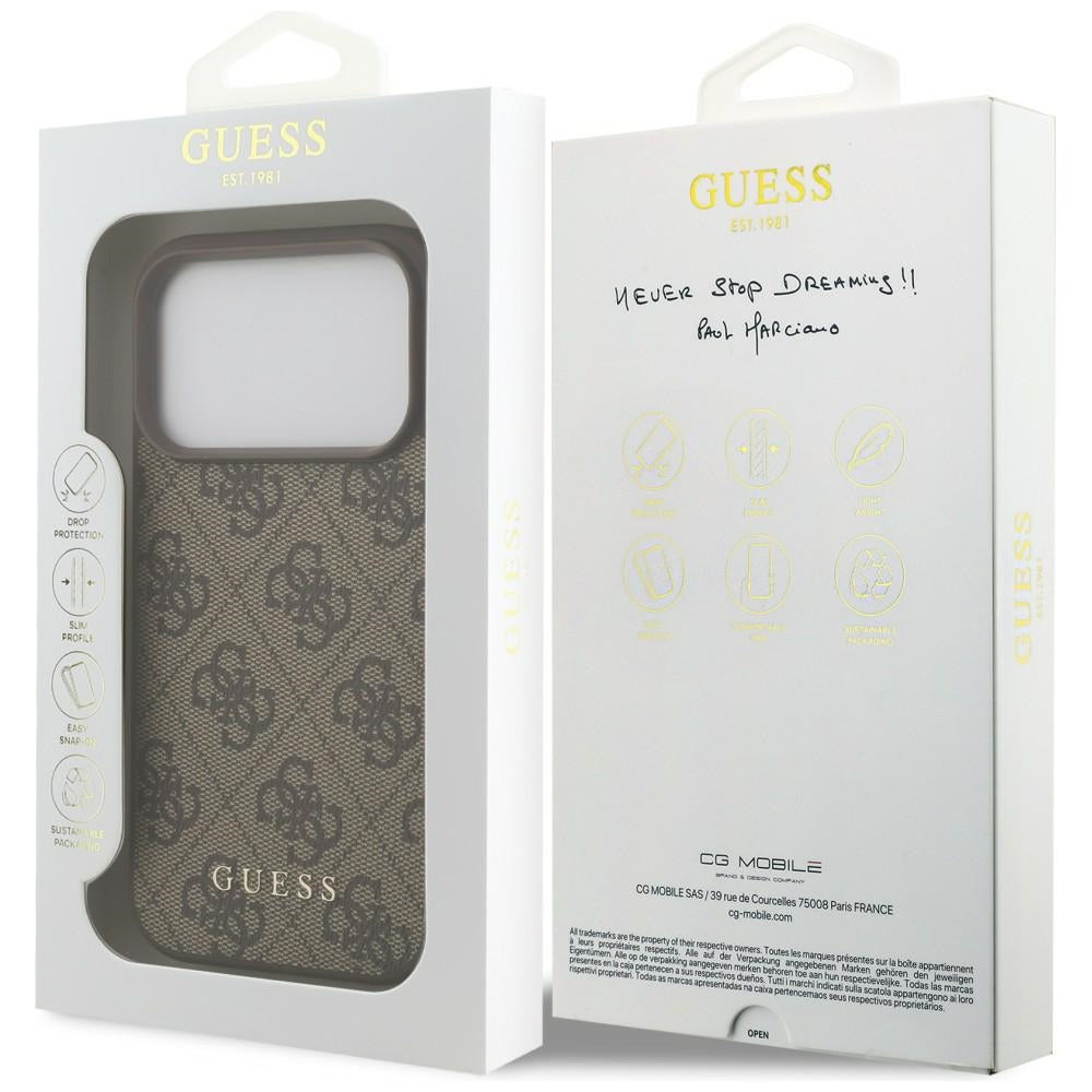 Guess 4G Classic dėklas skirtas iPhone 17 Pro / 18 Pro - ruda spalva -- iPhone 17 Pro / iPhone 18 Pro