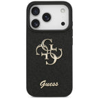 Guess Fixed Glitter Big 4G dėklas iPhone 17 Pro / 18 Pro - Juodas -- iPhone 17 Pro / iPhone 18 Pro