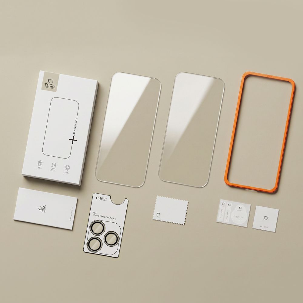 Tech-Protect Easy Set+ 2-Pack grūdintas stiklas ekranui ir objektyvui iPhone 18 Pro -- iPhone 18 Pro