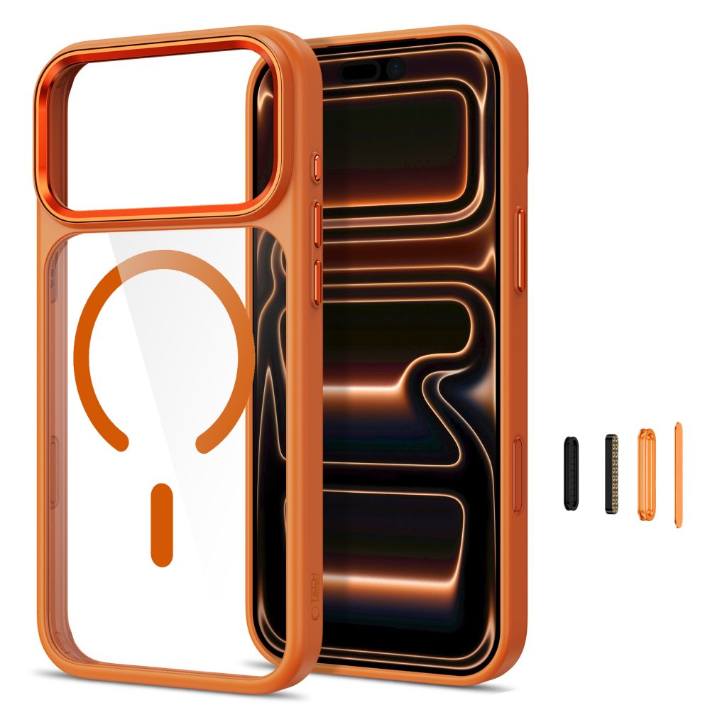 Tech-Protect Magmat Magsafe CC dėklas Apple iPhone 17 Pro / 18 Pro - oranžinis-skaidrus -- iPhone 17 Pro / iPhone 18 Pro