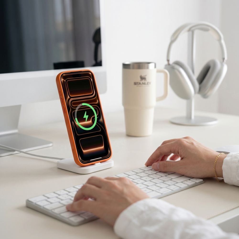 Tech-Protect Magmat Magsafe CC dėklas Apple iPhone 17 Pro / 18 Pro - oranžinis-skaidrus -- iPhone 17 Pro / iPhone 18 Pro