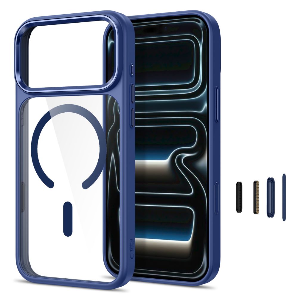 Tech-Protect Magmat Magsafe CC dėklas skirtas iPhone 17 Pro / 18 Pro - tamsiai mėlyna ir skaidri -- iPhone 17 Pro /...