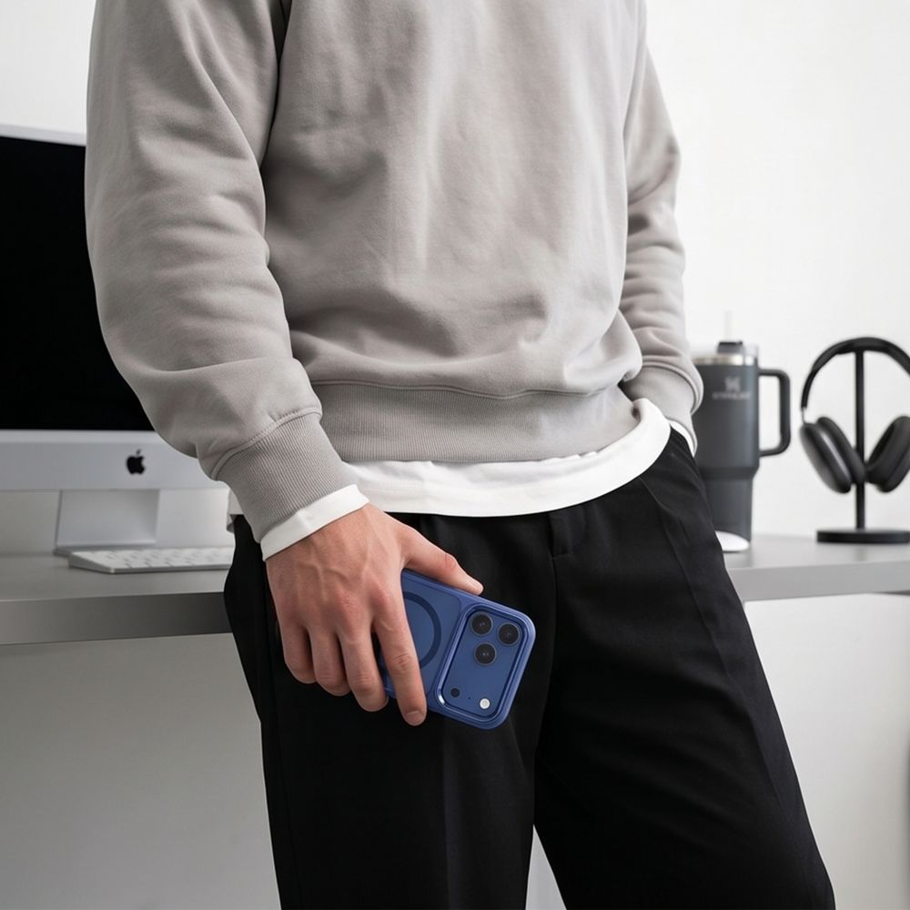Tech-Protect Magmat Magsafe CC dėklas skirtas iPhone 17 Pro / 18 Pro - tamsiai mėlyna ir skaidri -- iPhone 17 Pro /...