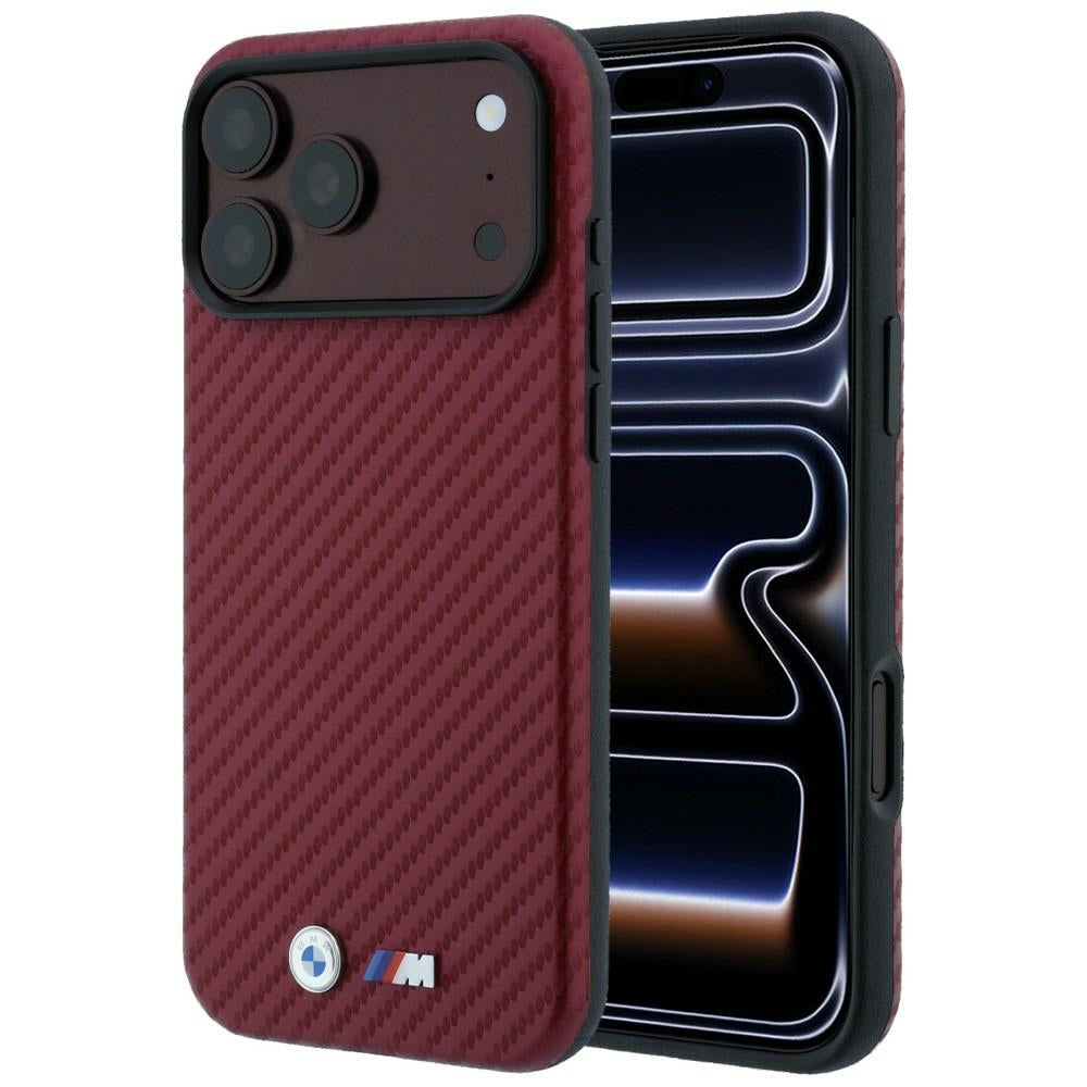 BMW M Carbon Metal Logo MagSafe dėklas iPhone 17 Pro / 18 Pro - Bordo -- iPhone 17 Pro / iPhone 18 Pro