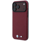 BMW M Carbon Metal Logo MagSafe dėklas iPhone 17 Pro / 18 Pro - Bordo -- iPhone 17 Pro / iPhone 18 Pro