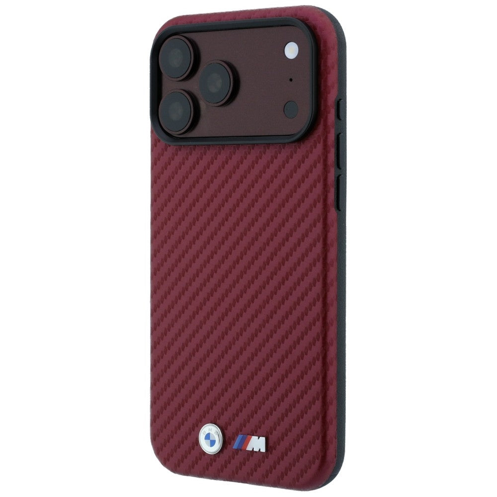 BMW M Carbon Metal Logo MagSafe dėklas iPhone 17 Pro / 18 Pro - Bordo -- iPhone 17 Pro / iPhone 18 Pro