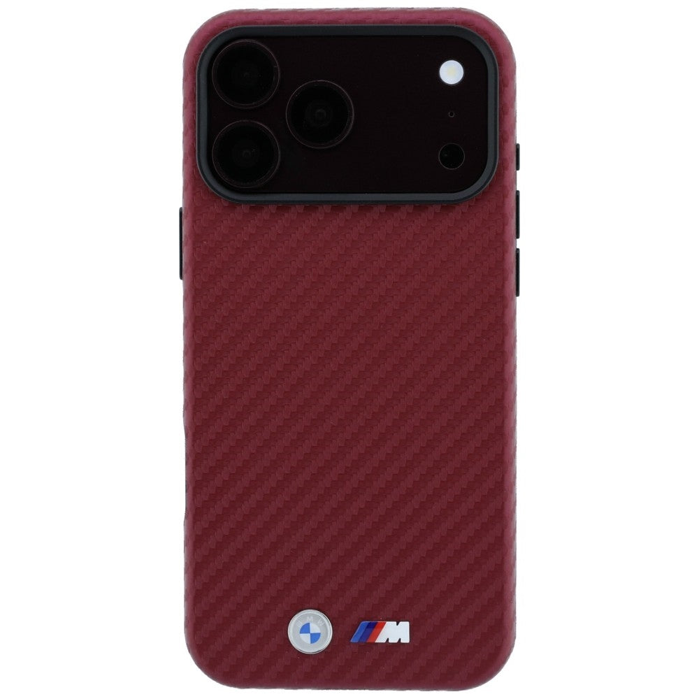 BMW M Carbon Metal Logo MagSafe dėklas iPhone 17 Pro / 18 Pro - Bordo -- iPhone 17 Pro / iPhone 18 Pro