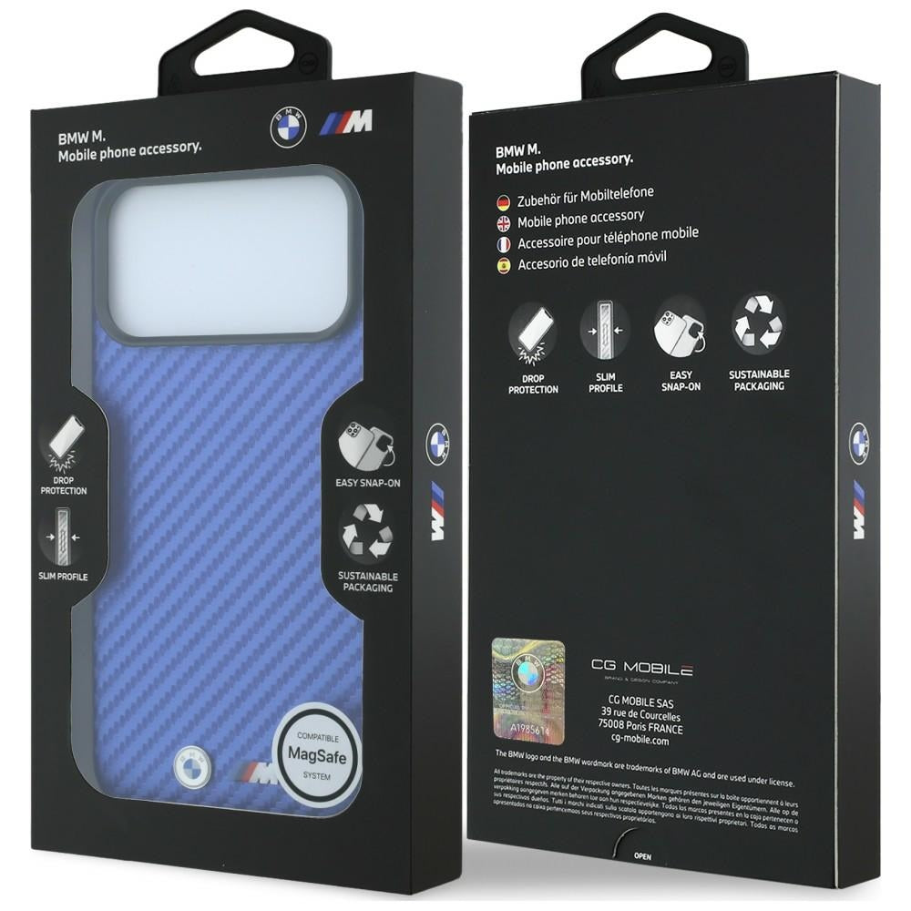 BMW M Carbon Metal Logo MagSafe dėklas iPhone 17 Pro / 18 Pro - Mėlyna -- iPhone 17 Pro / iPhone 18 Pro
