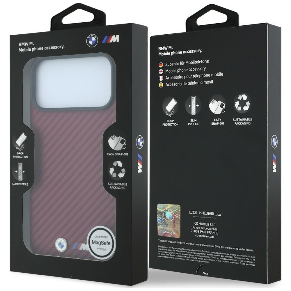 BMW M Carbon Metal Logo MagSafe dėklas iPhone 17 Pro Max / 18 Pro Max - Bordo -- iPhone 17 Pro Max / iPhone 18 Pro Max