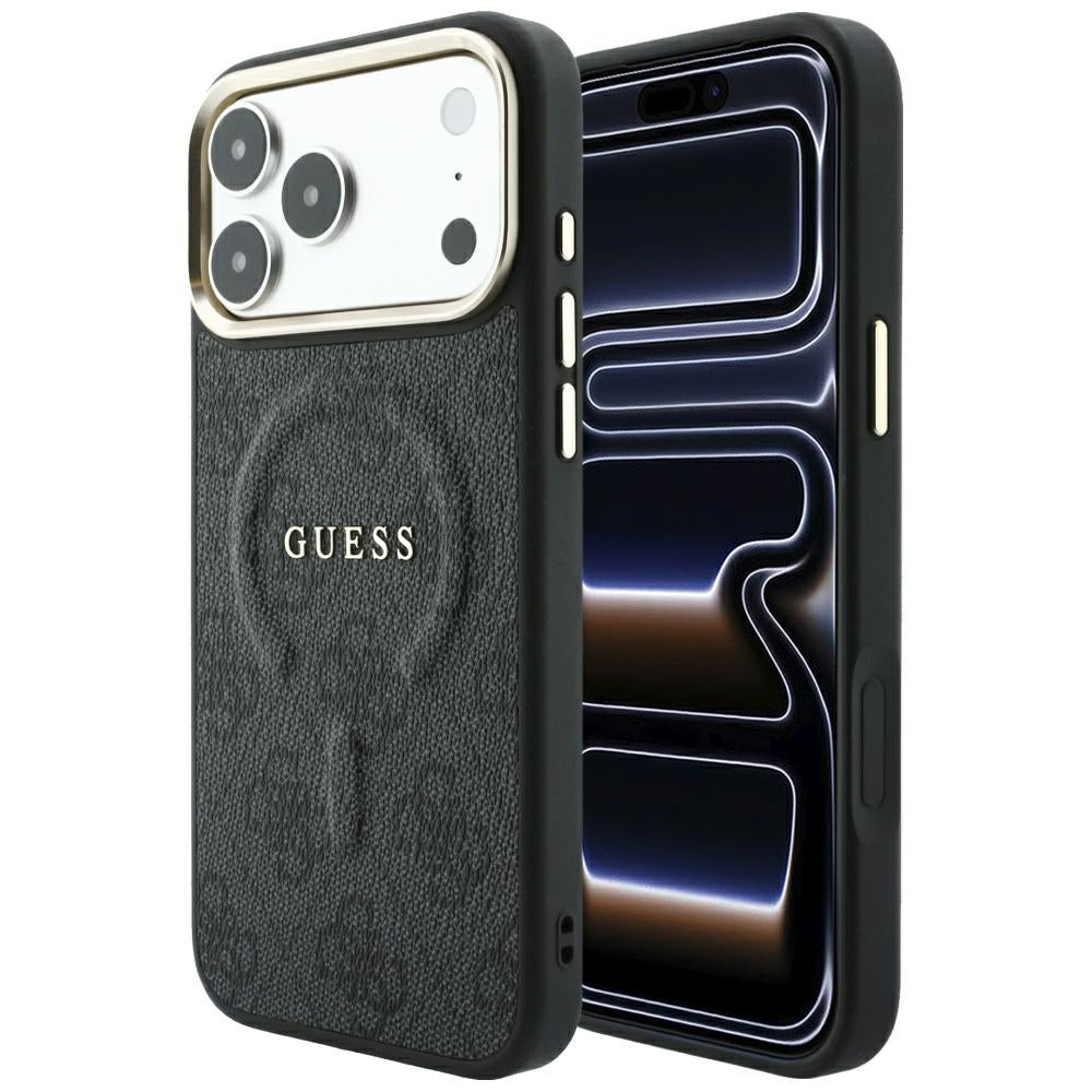 Guess Embossed 4G Classic MagSafe dėklas iPhone 17 Pro / 18 Pro - Juodas -- iPhone 17 Pro / iPhone 18 Pro
