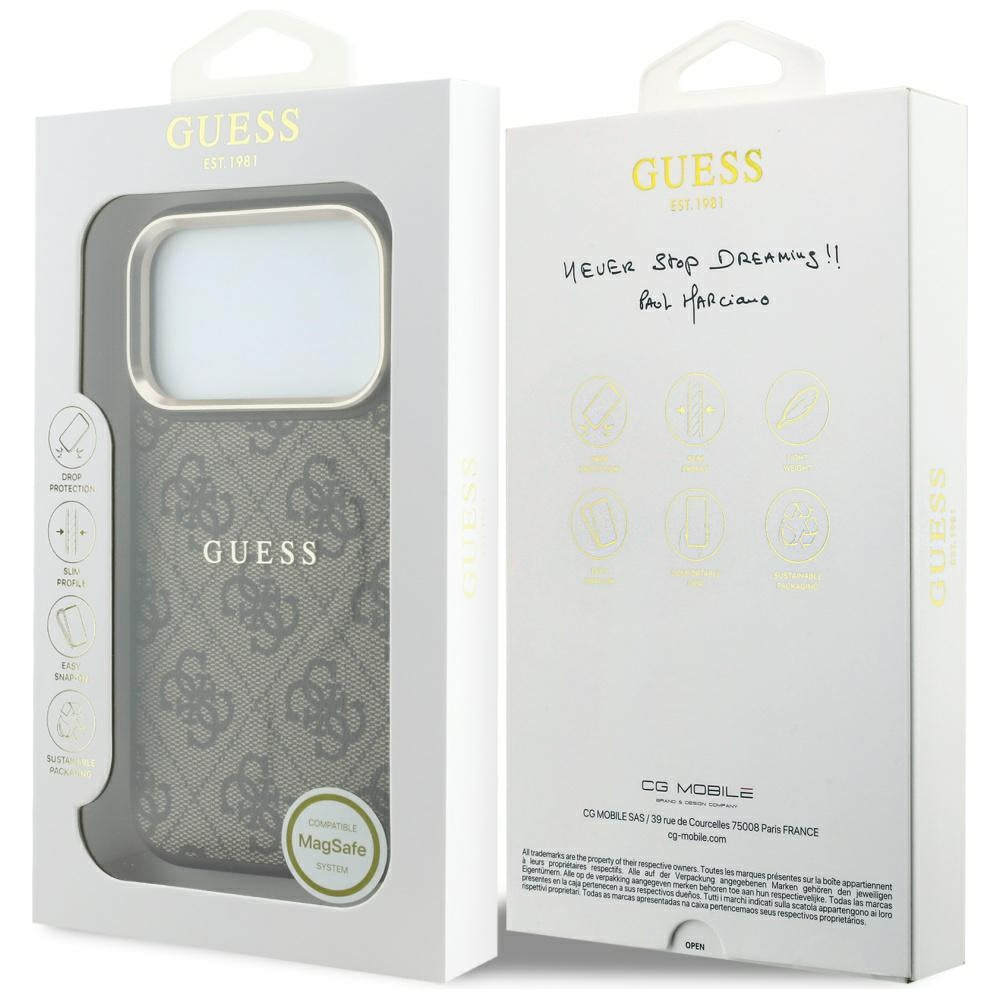 Guess Embossed 4G Classic MagSafe dėklas iPhone 17 Pro Max / 18 Pro Max - Rudas -- iPhone 17 Pro Max / iPhone 18 Pro Max