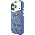 Guess Reljefo 4G Klasikinis MagSafe dėklas iPhone 17 Pro Max / 18 Pro Max - Mėlynas -- iPhone 17 Pro Max / iPhone 18 Pro Max