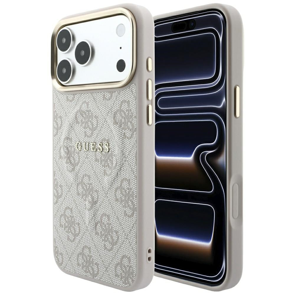 Guess Reljefo 4G Klasikinis MagSafe dėklas iPhone 17 Pro Max / 18 Pro Max - Rožinė -- iPhone 17 Pro Max / iPhone 18 Pro Max