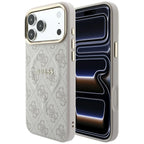 Guess Reljefo 4G Klasikinis MagSafe dėklas iPhone 17 Pro Max / 18 Pro Max - Rožinė -- iPhone 17 Pro Max / iPhone 18 Pro Max