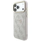 Guess Reljefo 4G Klasikinis MagSafe dėklas iPhone 17 Pro Max / 18 Pro Max - Rožinė -- iPhone 17 Pro Max / iPhone 18 Pro Max