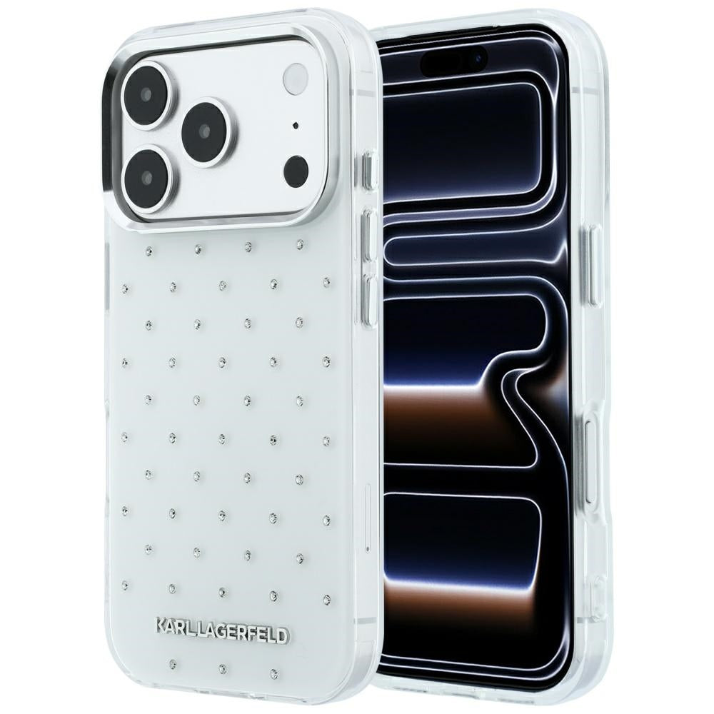 Karl Lagerfeld IML blizgūs dėklas su visapusiu logotipu ir elektrinės plokavimo logotipu - baltas (iPhone 17 Pro / 18...