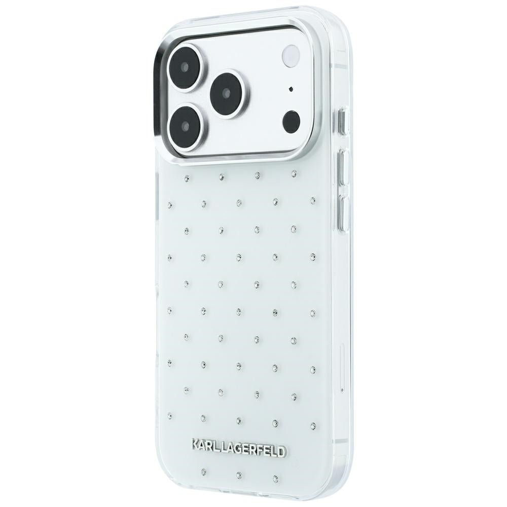 Karl Lagerfeld IML blizgūs dėklas su visapusiu logotipu ir elektrinės plokavimo logotipu - baltas (iPhone 17 Pro / 18...