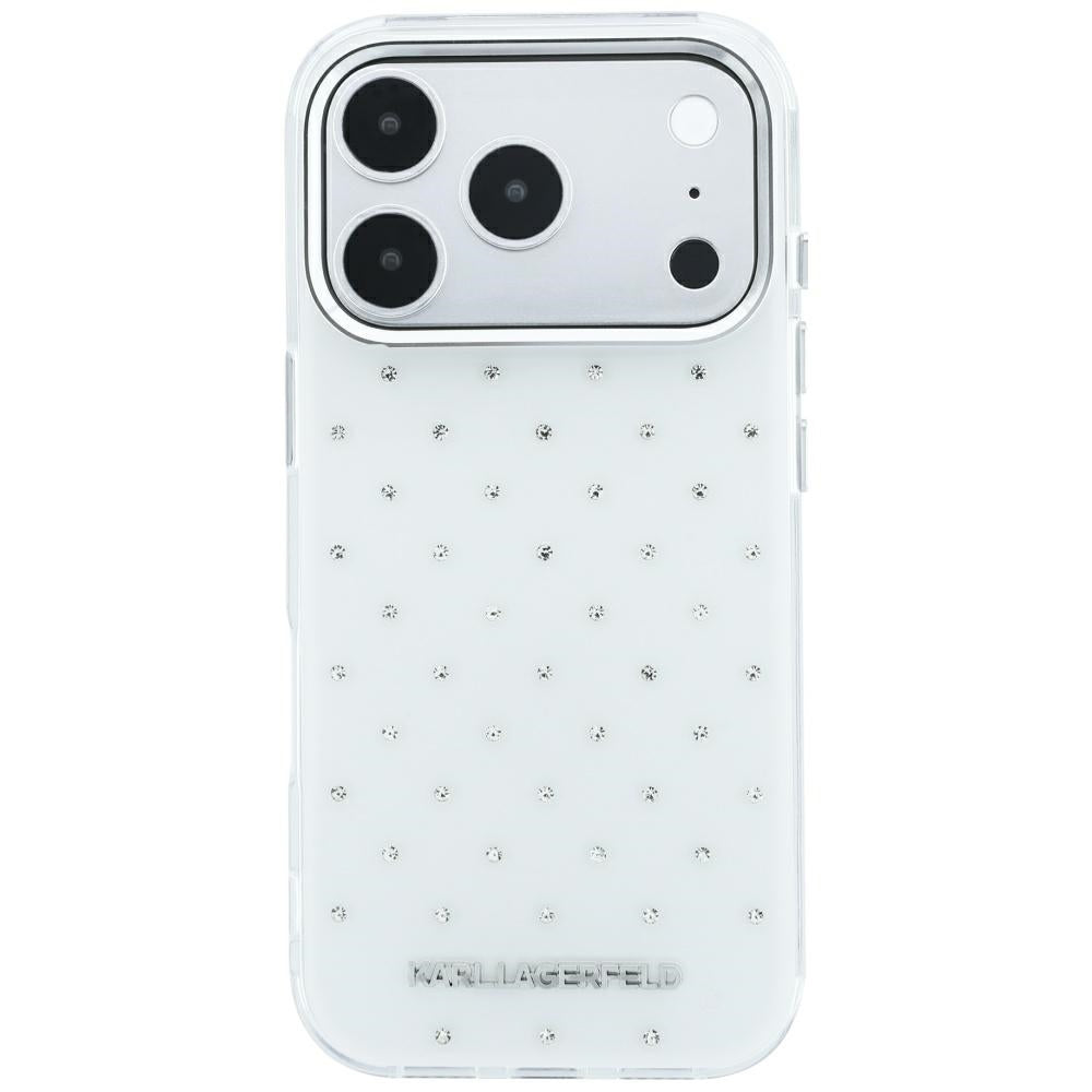 Karl Lagerfeld IML blizgūs dėklas su visapusiu logotipu ir elektrinės plokavimo logotipu - baltas (iPhone 17 Pro / 18...