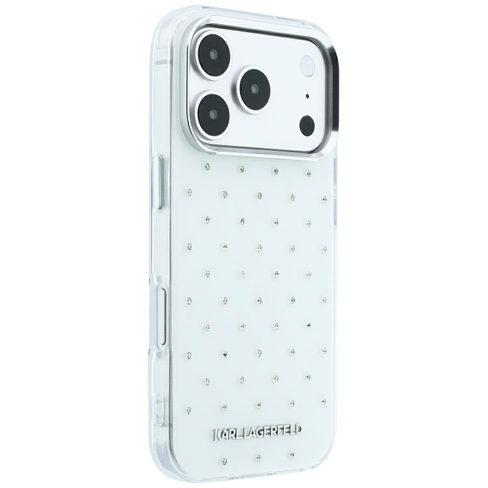 Karl Lagerfeld IML blizgūs dėklas su visapusiu logotipu ir elektrinės plokavimo logotipu - baltas (iPhone 17 Pro / 18...