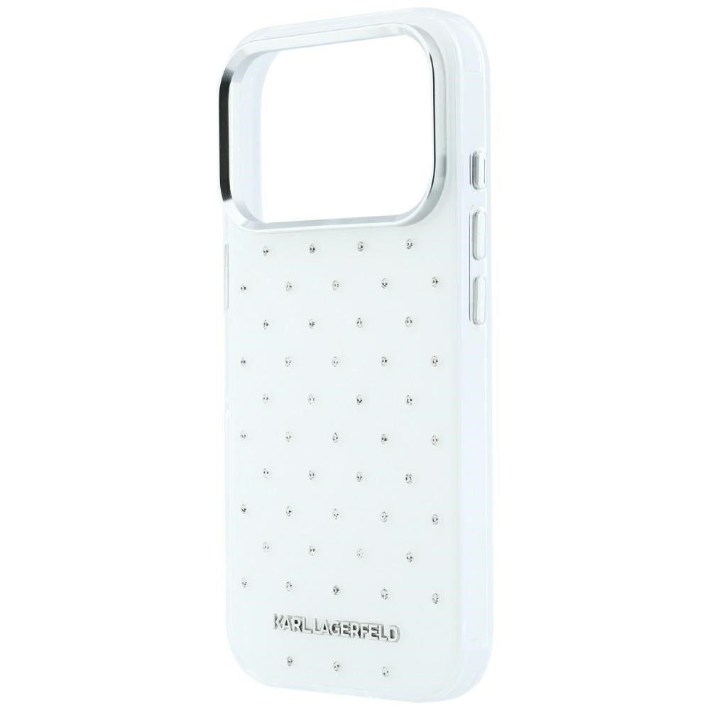Karl Lagerfeld IML blizgūs dėklas su visapusiu logotipu ir elektrinės plokavimo logotipu - baltas (iPhone 17 Pro / 18...