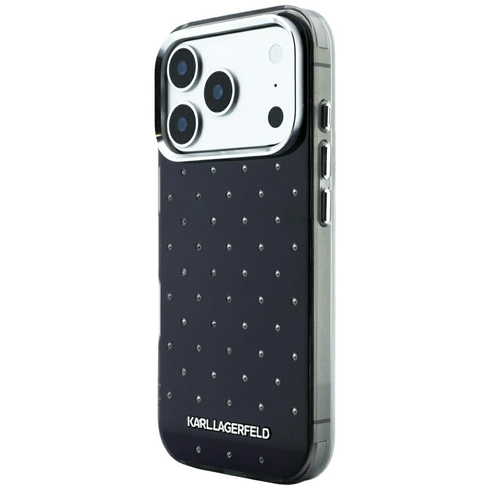 Karl Lagerfeld IML blizgūs dėklas su visapusiu logotipu ir elektrinės plokavimo logotipu - juodas (iPhone 17 Pro / 18...