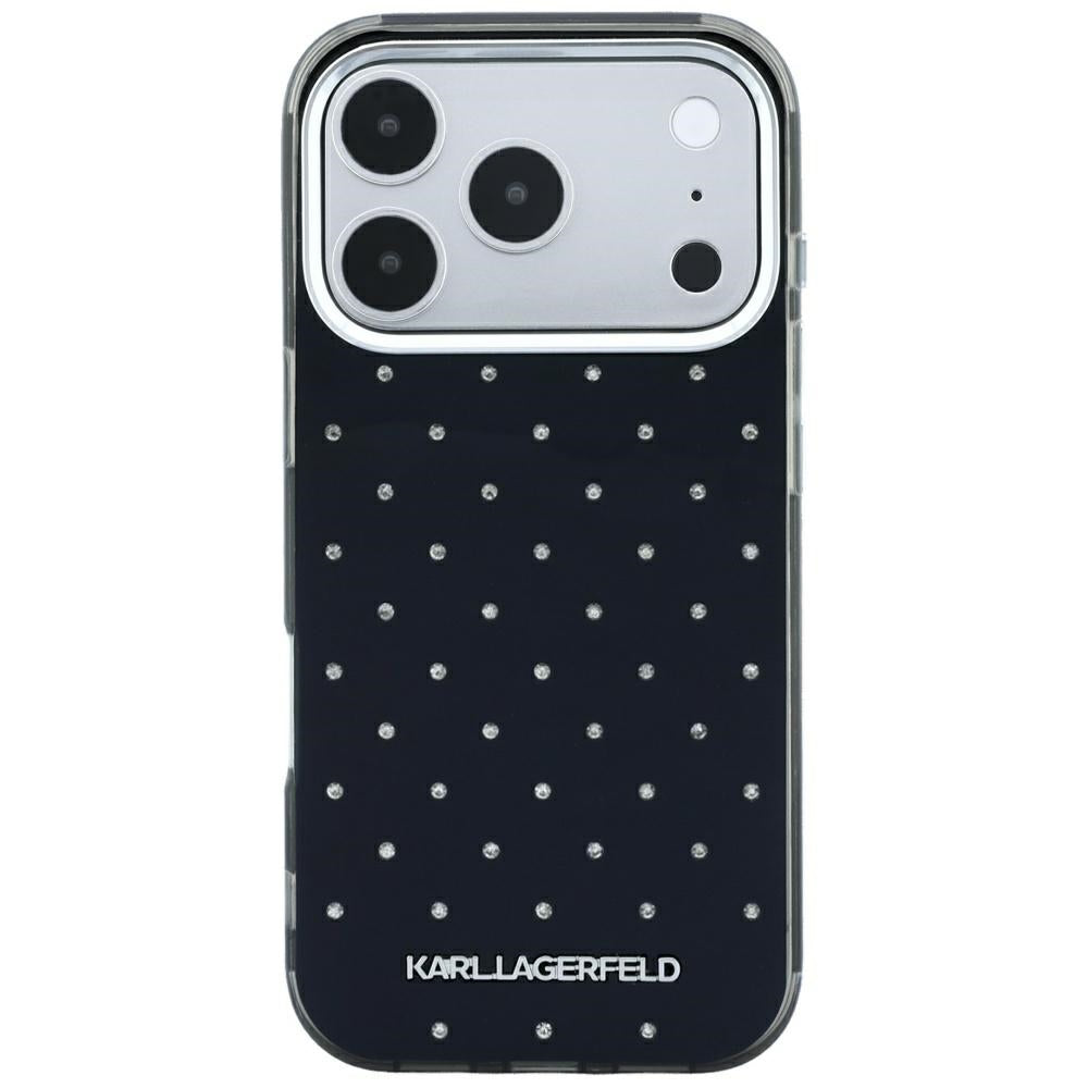 Karl Lagerfeld IML blizgūs dėklas su visapusiu logotipu ir elektrinės plokavimo logotipu - juodas (iPhone 17 Pro / 18...